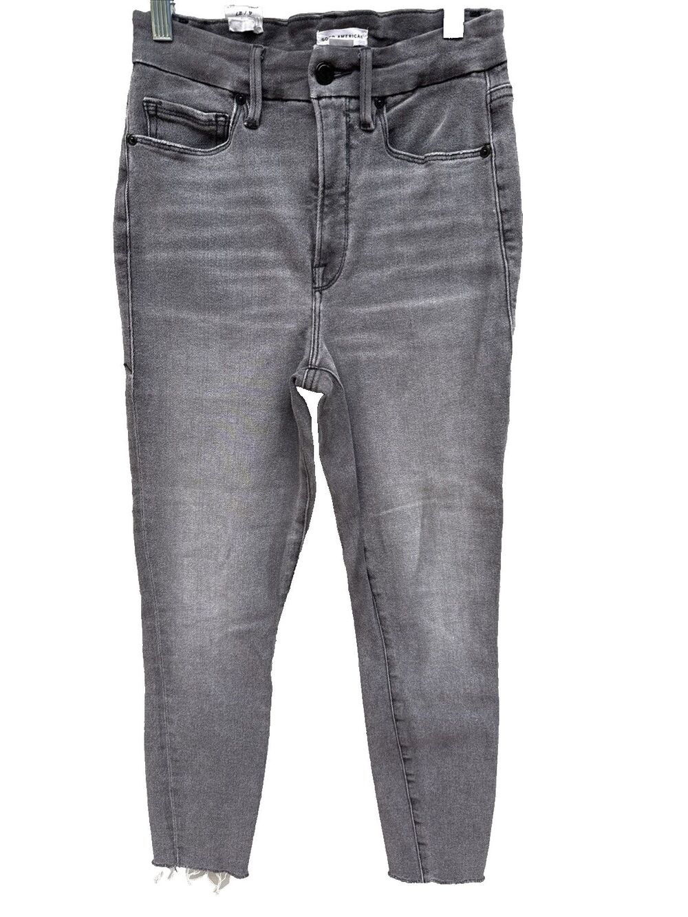 Good American sz 4 27 Denim Good Waist Crop Raw Hem Jeans in Charcoal Wash - Picture 1 of 10